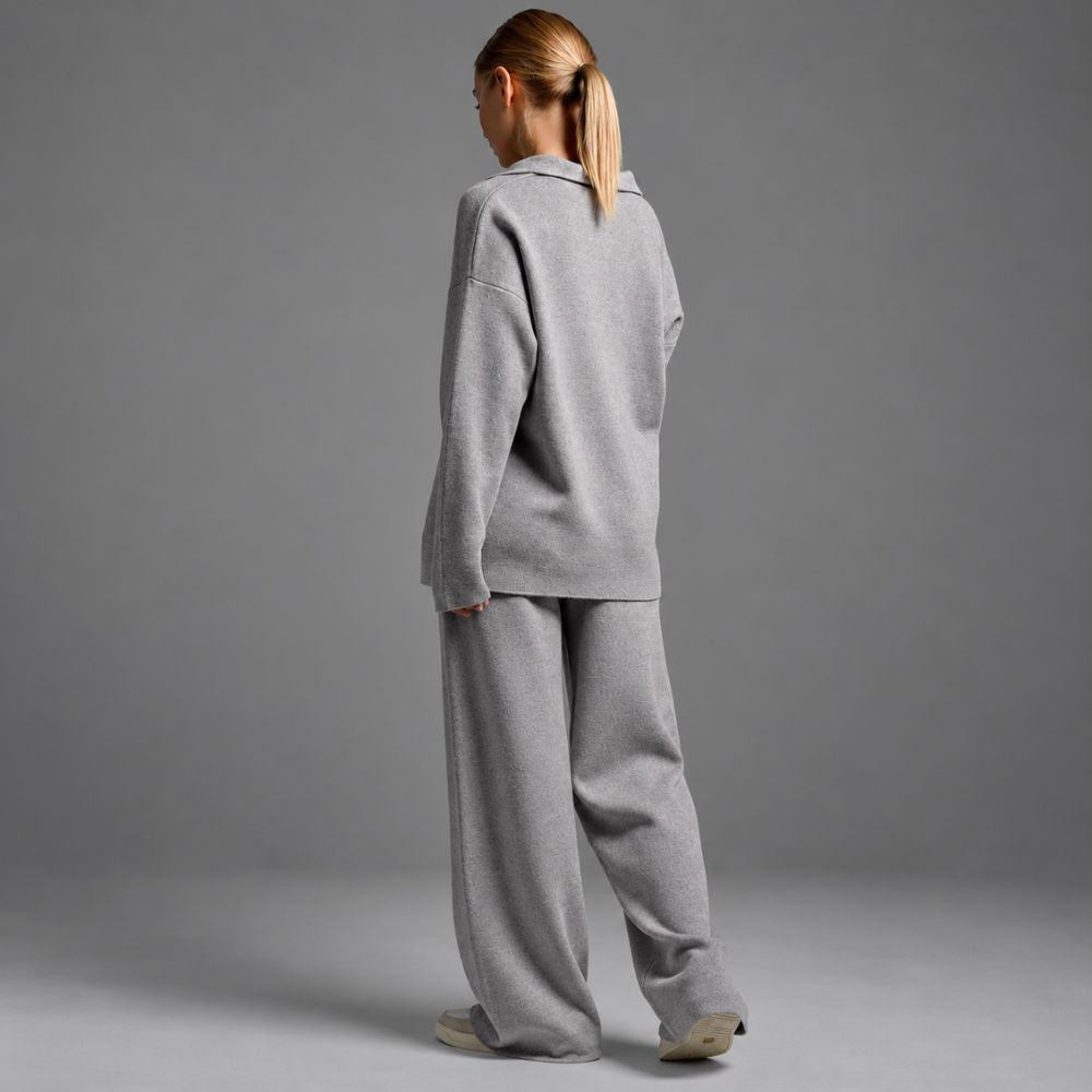 Women’s Lounge Set | Soft Collared Top & Wide-Leg Trousers for Autumn & Winter