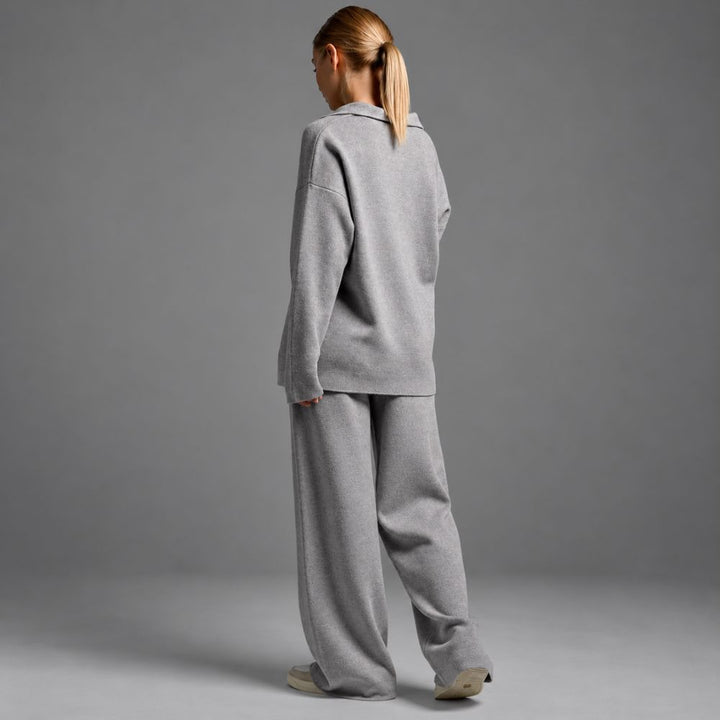 Women’s Lounge Set | Soft Collared Top & Wide-Leg Trousers for Autumn & Winter
