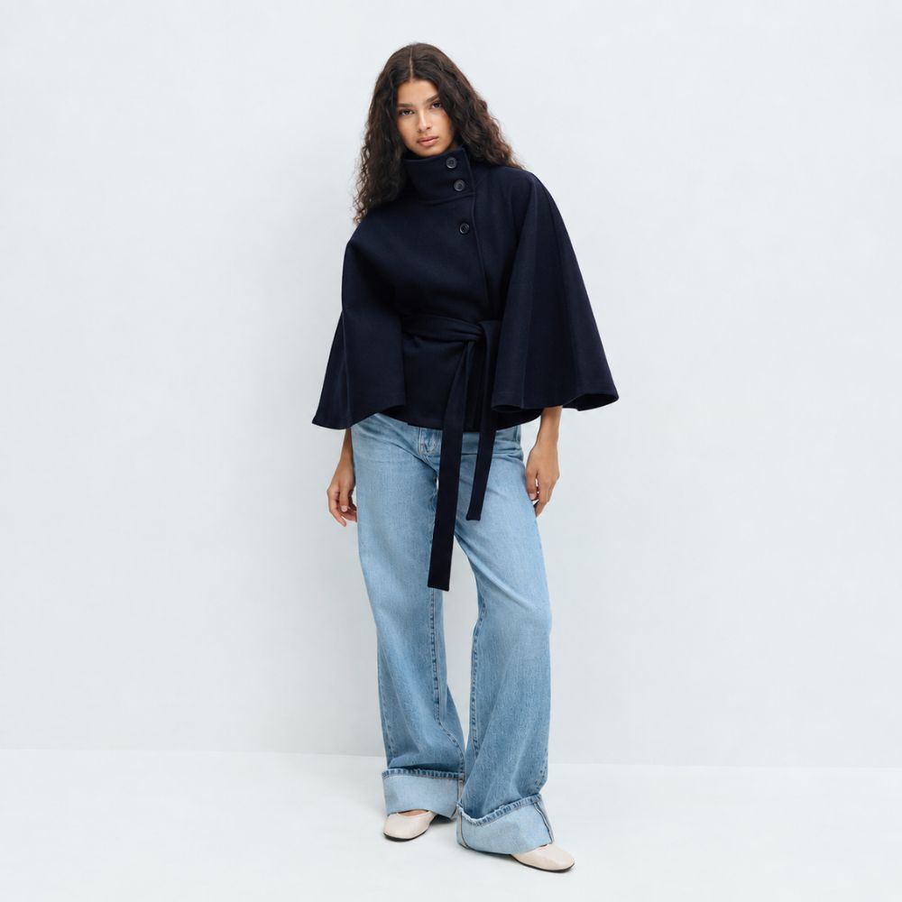 Women’s Belted Cape Coat | Elegant High-Collar Autumn & Winter Outerwear