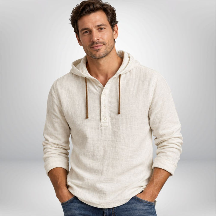 Men’s Linen Pullover Hoodie | Smart-Casual Autumn Everyday Wear