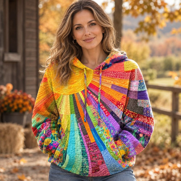 Women’s Quilted Patchwork Hoodie Sweater | Multicolour Autumn & Winter Pullover