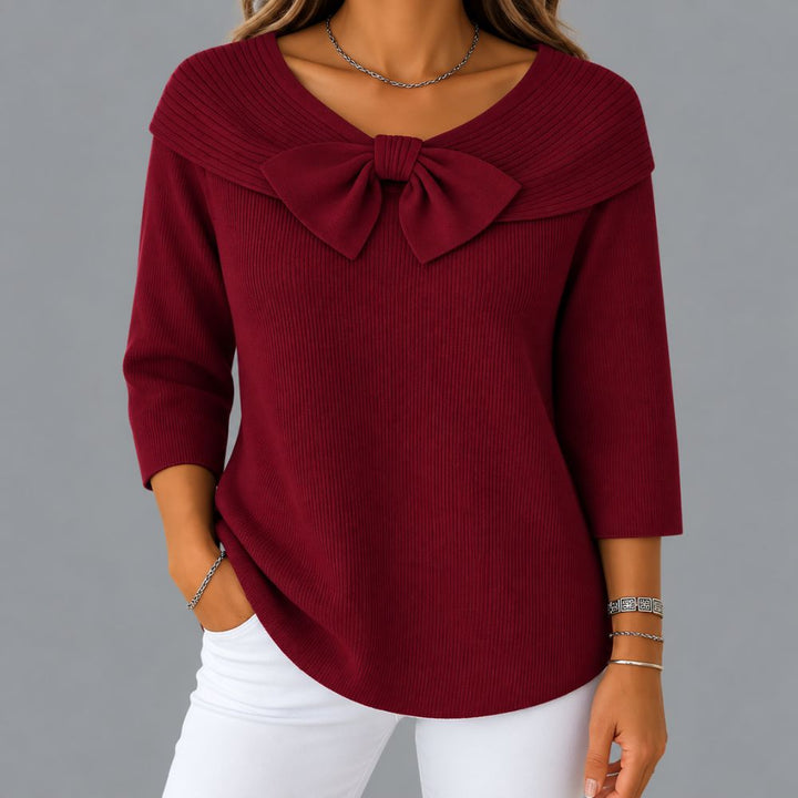 Women’s Bow Detail Ribbed Knit Sweater | Elegant Autumn & Winter Wear