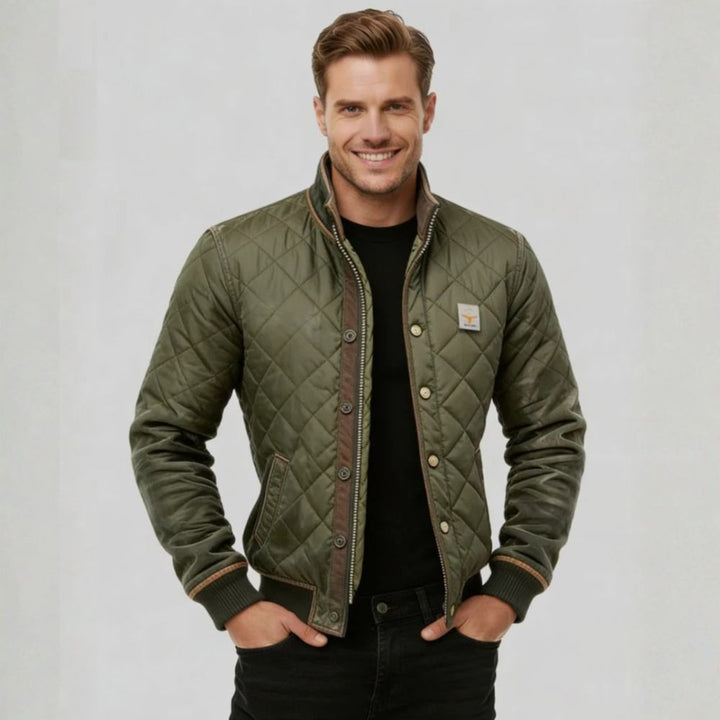 Men’s Quilted Bomber Jacket | Stand-Up Collar & Double Closure