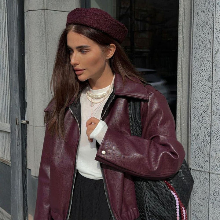 Women’s Burgundy Leather Jacket | Stylish Autumn Layering