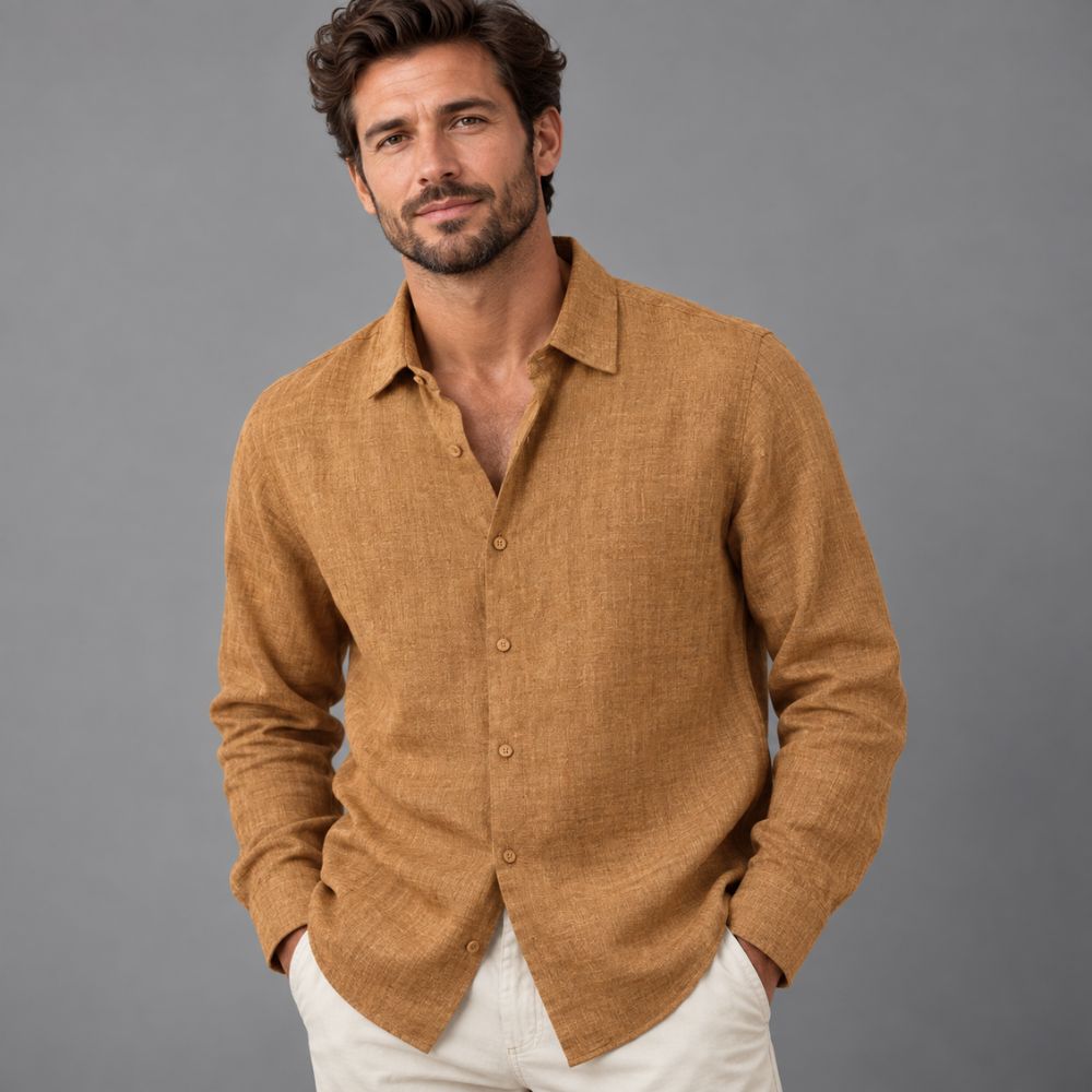 Men’s Cotton-Linen Shirt | Straight Fit Autumn Wear