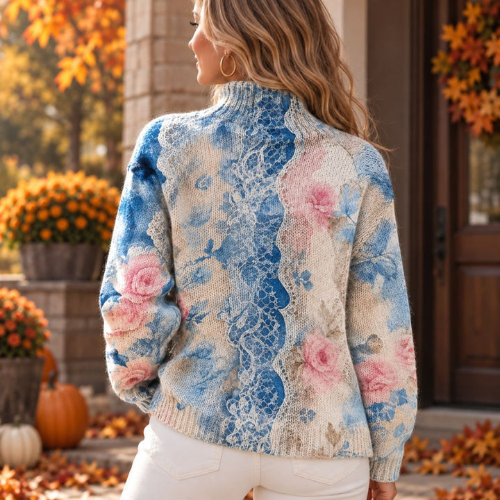 Women’s Floral Turtleneck Sweater | Elegant Autumn & Winter Knitwear