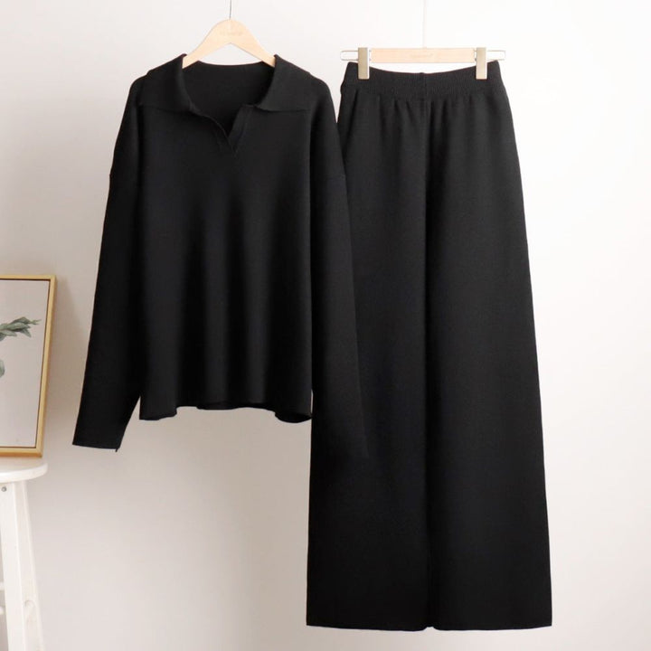 Women’s Lounge Set | Soft Collared Top & Wide-Leg Trousers for Autumn & Winter