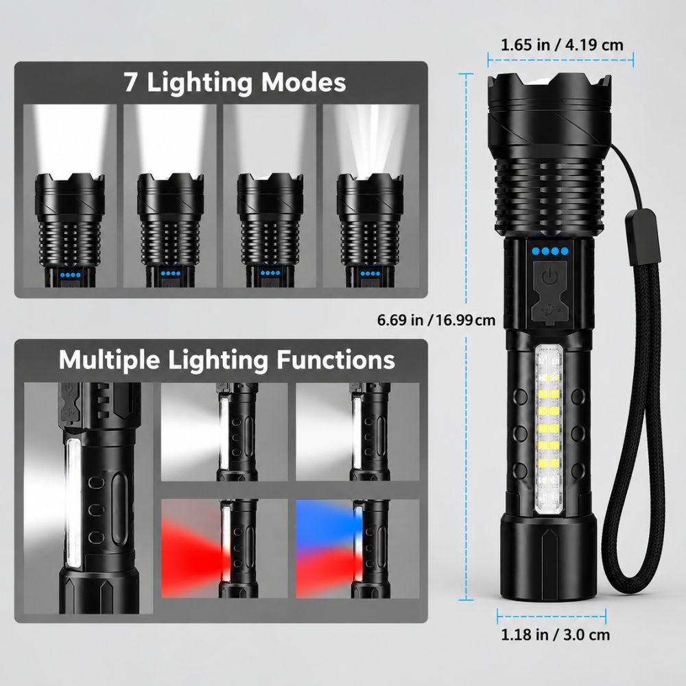 Rechargeable LED Flashlight | 5000 Lumen Outdoor Torch for Autumn & Winter