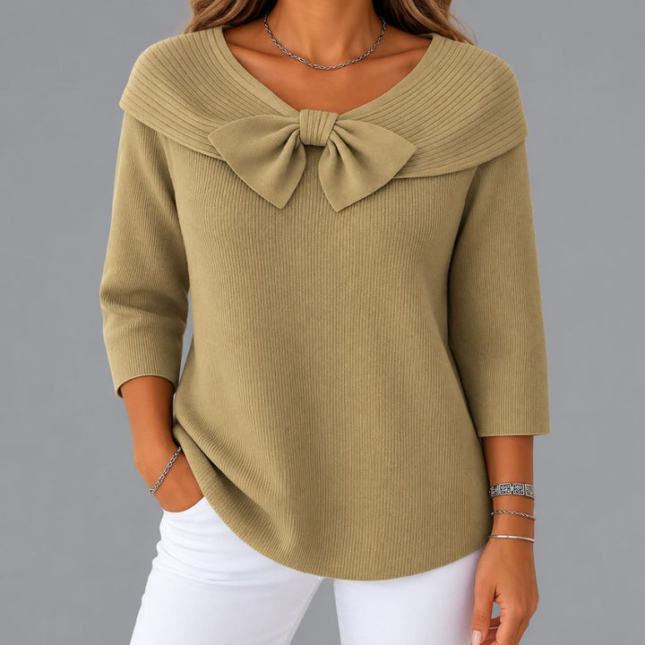 Women’s Bow Detail Ribbed Knit Sweater | Elegant Autumn & Winter Wear
