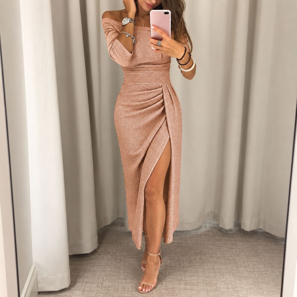 Women’s Off-Shoulder Evening Gown | Elegant Split Autumn & Winter Occasion Wear