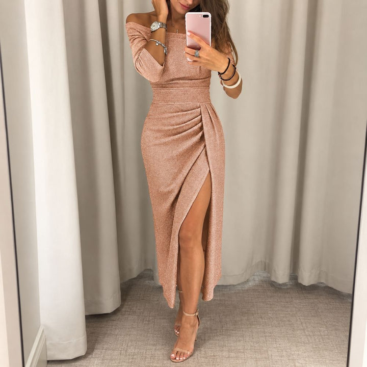 Women’s Off-Shoulder Evening Gown | Elegant Split Autumn & Winter Occasion Wear