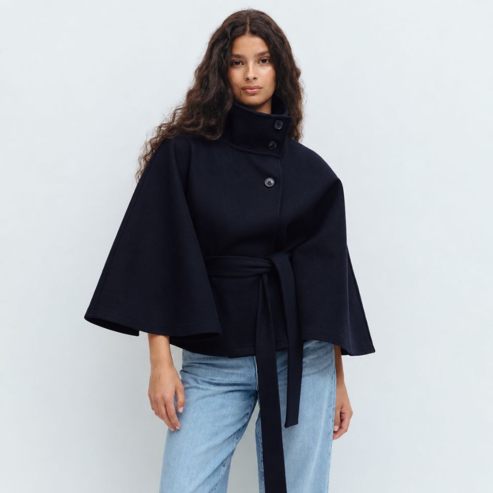 Women’s Belted Cape Coat | Elegant High-Collar Autumn & Winter Outerwear