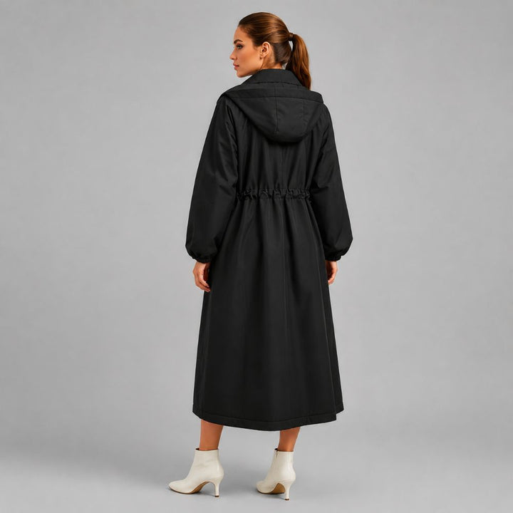 Women’s Long Rain Jacket – Hooded & Waterproof | Rainy Autumn Days