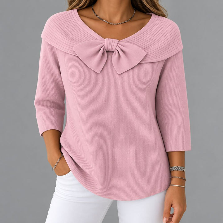 Women’s Bow Detail Ribbed Knit Sweater | Elegant Autumn & Winter Wear