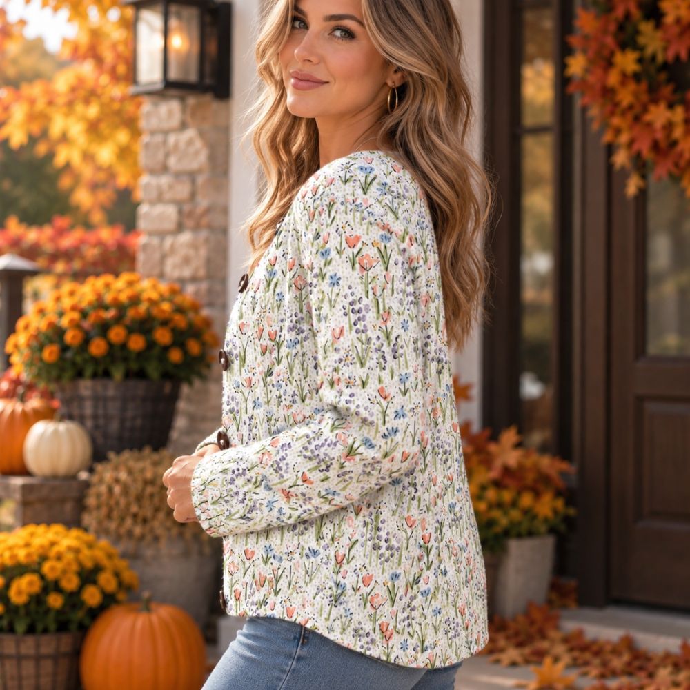 Women’s Floral Button-Front Cardigan | Garden Bloom Autumn & Winter Knitwear