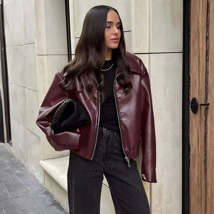 Women’s Burgundy Leather Jacket | Stylish Autumn Layering