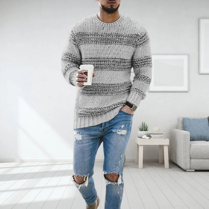 Men's Striped Crew Neck Jumper | Thick Knit Jumper for Autumn and Winter