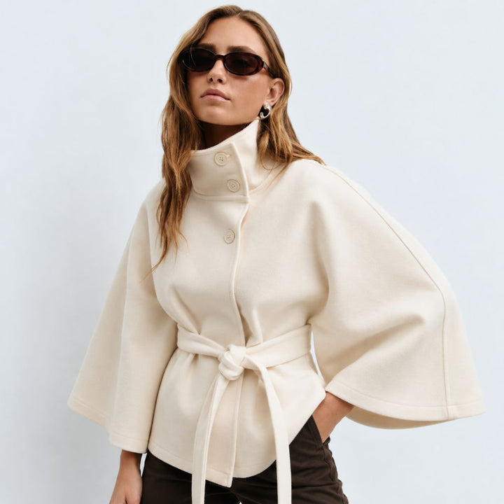Women’s Belted Cape Coat | Elegant High-Collar Autumn & Winter Outerwear