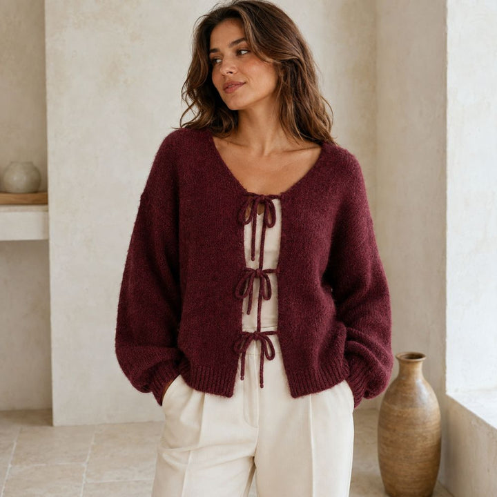 Women’s Bow Knitted Sweater | Romantic Lantern Sleeve Autumn & Winter Wear