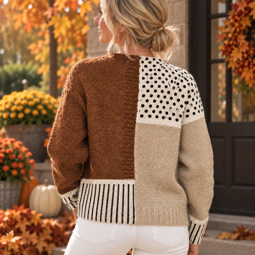 Women’s Patchwork Sweater | Caramel & Cream Autumn & Winter Knitwear