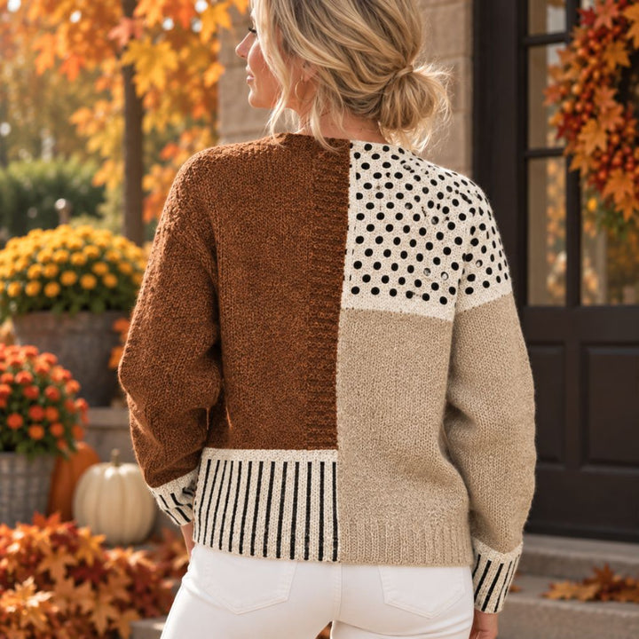 Women’s Patchwork Sweater | Caramel & Cream Autumn & Winter Knitwear