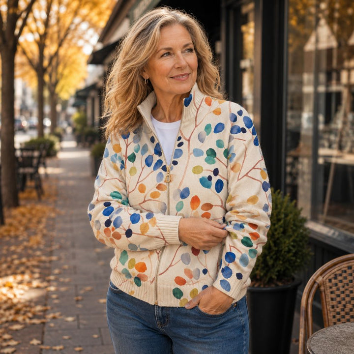 Women’s Botanical Zip-Up Cardigan | Autumn & Winter Ribbed Knitwear