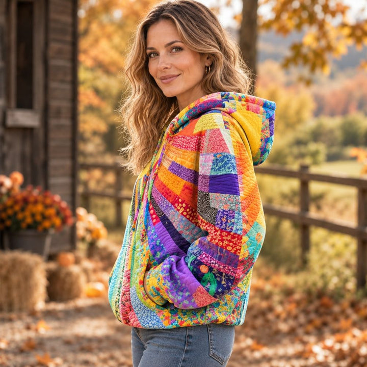 Women’s Quilted Patchwork Hoodie Sweater | Multicolour Autumn & Winter Pullover