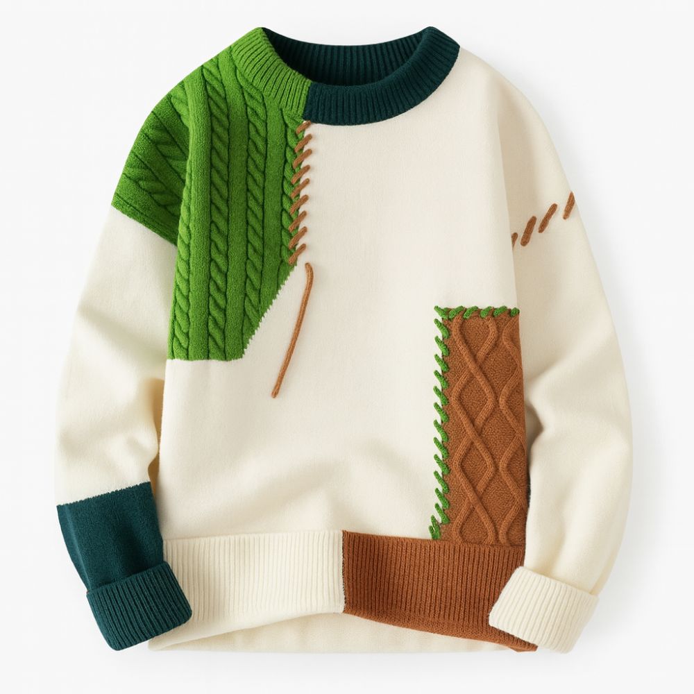 Men’s Patch Sweater | Artistic & Casual Autumn Wear