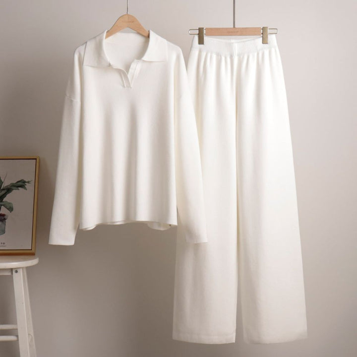 Women’s Lounge Set | Soft Collared Top & Wide-Leg Trousers for Autumn & Winter