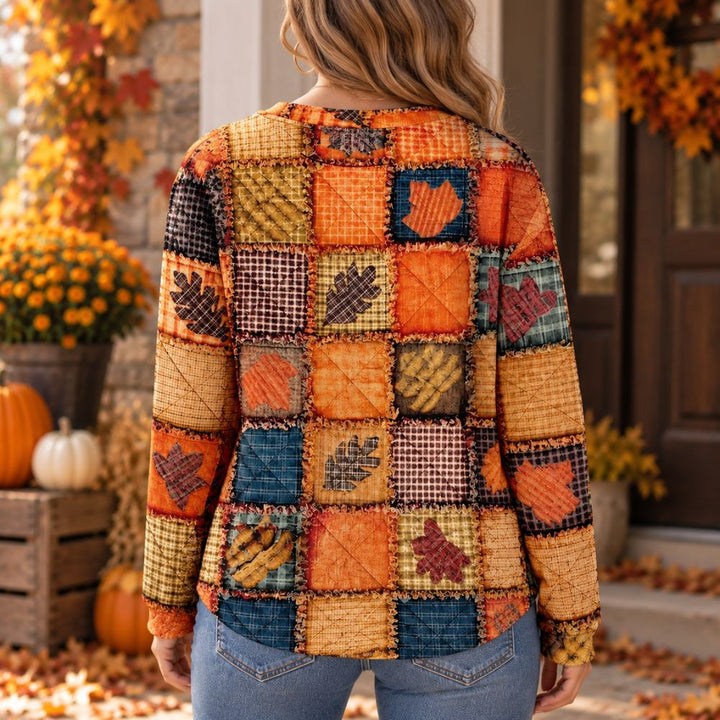 Women’s Patchwork Print Sweater | Harvest-Inspired Autumn Pullover