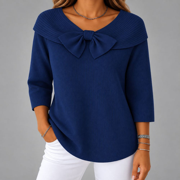 Women’s Bow Detail Ribbed Knit Sweater | Elegant Autumn & Winter Wear
