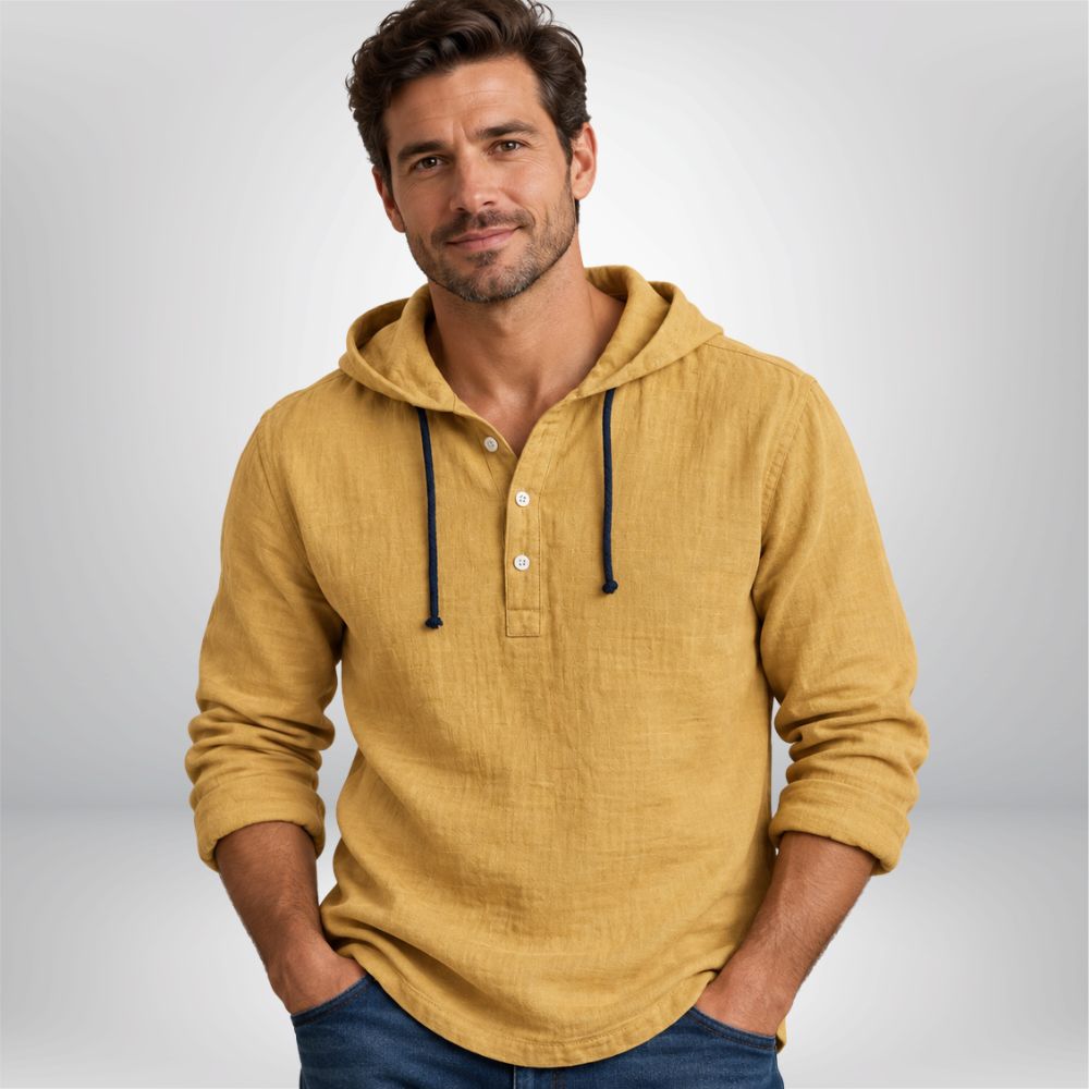 Men’s Linen Pullover Hoodie | Smart-Casual Autumn Everyday Wear