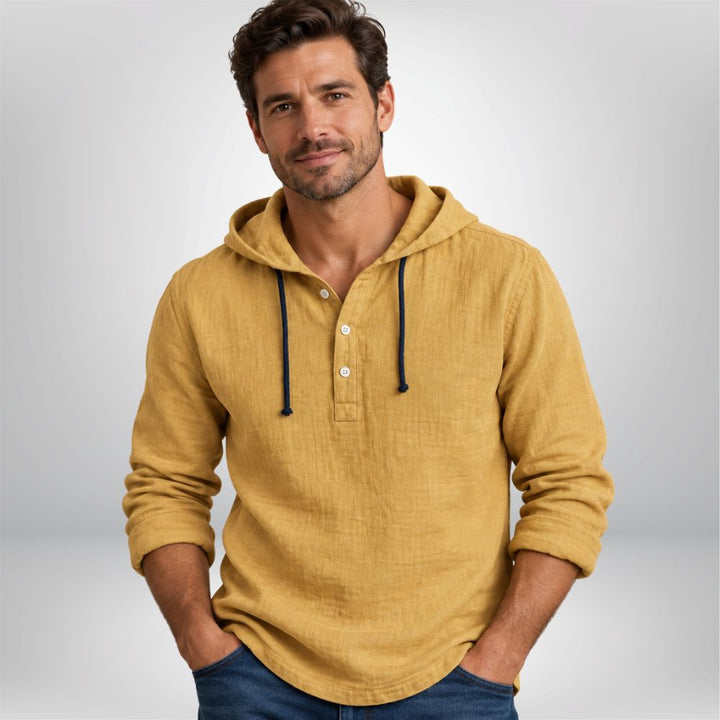 Men’s Linen Pullover Hoodie | Smart-Casual Autumn Everyday Wear
