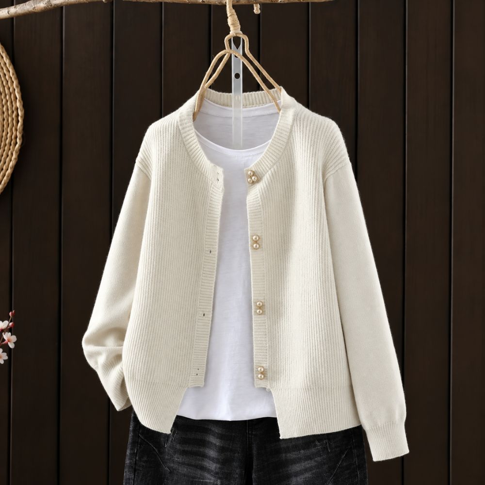 Women’s Pearl-Button Knit Cardigan | Elegant Autumn & Winter Layer
