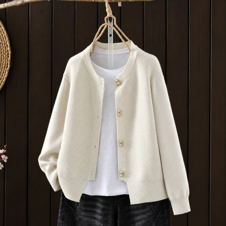 Women’s Pearl-Button Knit Cardigan | Elegant Autumn & Winter Layer