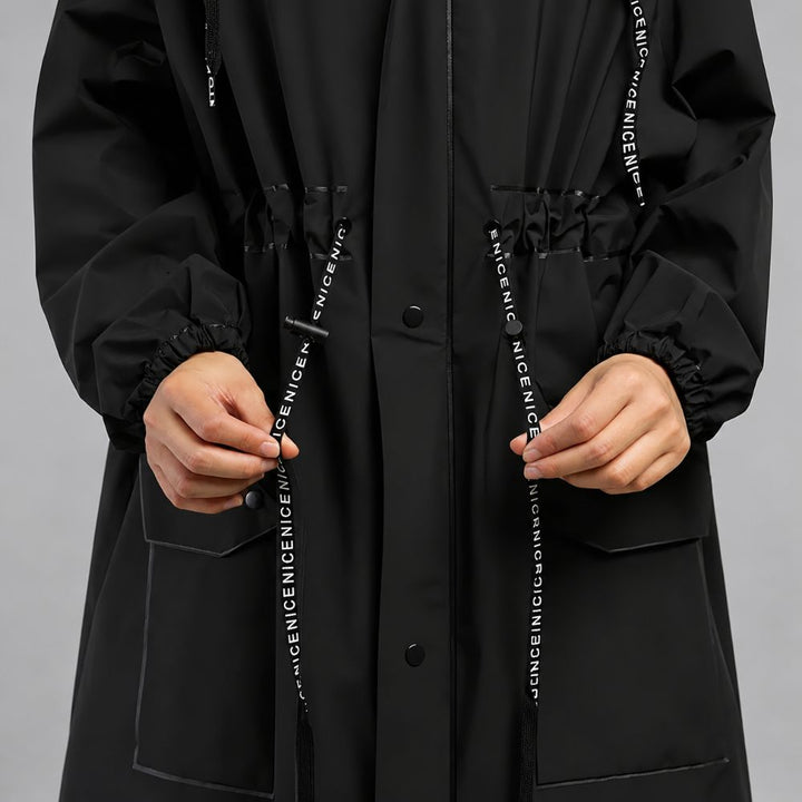 Women’s Long Rain Jacket – Hooded & Waterproof | Rainy Autumn Days