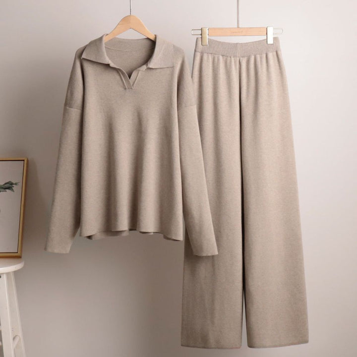Women’s Lounge Set | Soft Collared Top & Wide-Leg Trousers for Autumn & Winter