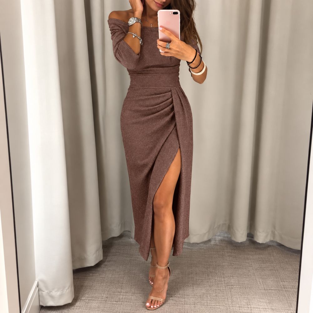 Women’s Off-Shoulder Evening Gown | Elegant Split Autumn & Winter Occasion Wear