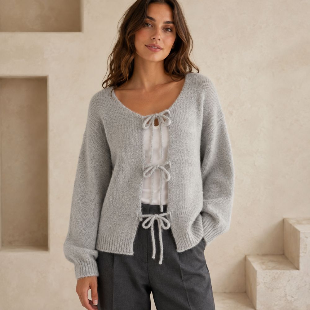 Women’s Bow Knitted Sweater | Romantic Lantern Sleeve Autumn & Winter Wear