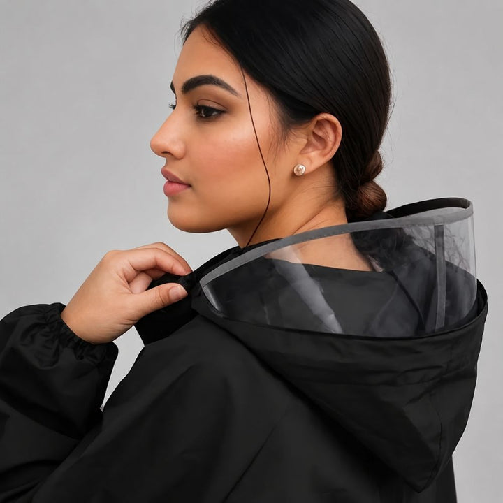 Women’s Long Rain Jacket – Hooded & Waterproof | Rainy Autumn Days