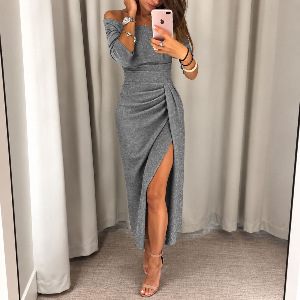 Women’s Off-Shoulder Evening Gown | Elegant Split Autumn & Winter Occasion Wear