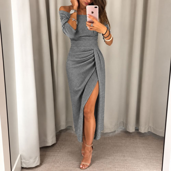 Women’s Off-Shoulder Evening Gown | Elegant Split Autumn & Winter Occasion Wear