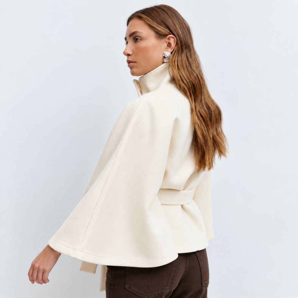 Women’s Belted Cape Coat | Elegant High-Collar Autumn & Winter Outerwear