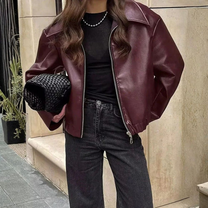 Women’s Burgundy Leather Jacket | Stylish Autumn Layering
