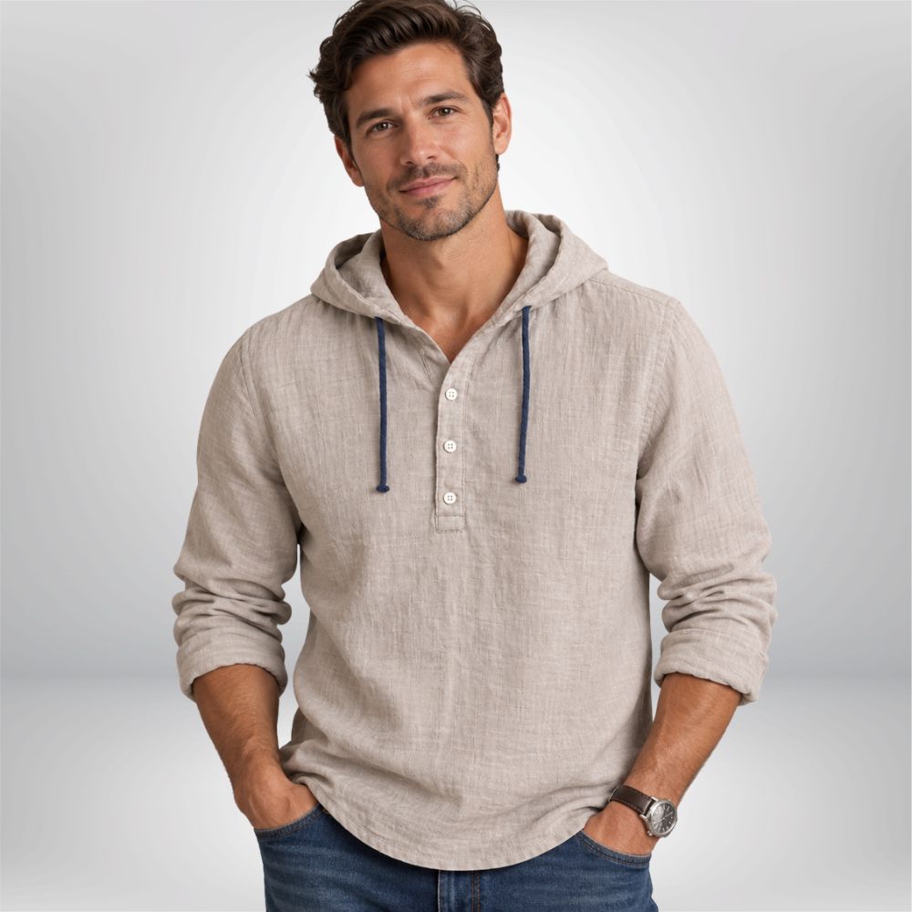 Men’s Linen Pullover Hoodie | Smart-Casual Autumn Everyday Wear