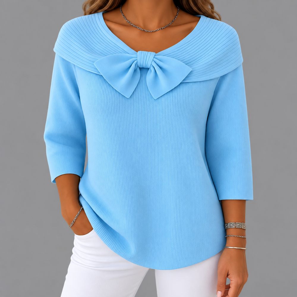 Women’s Bow Detail Ribbed Knit Sweater | Elegant Autumn & Winter Wear