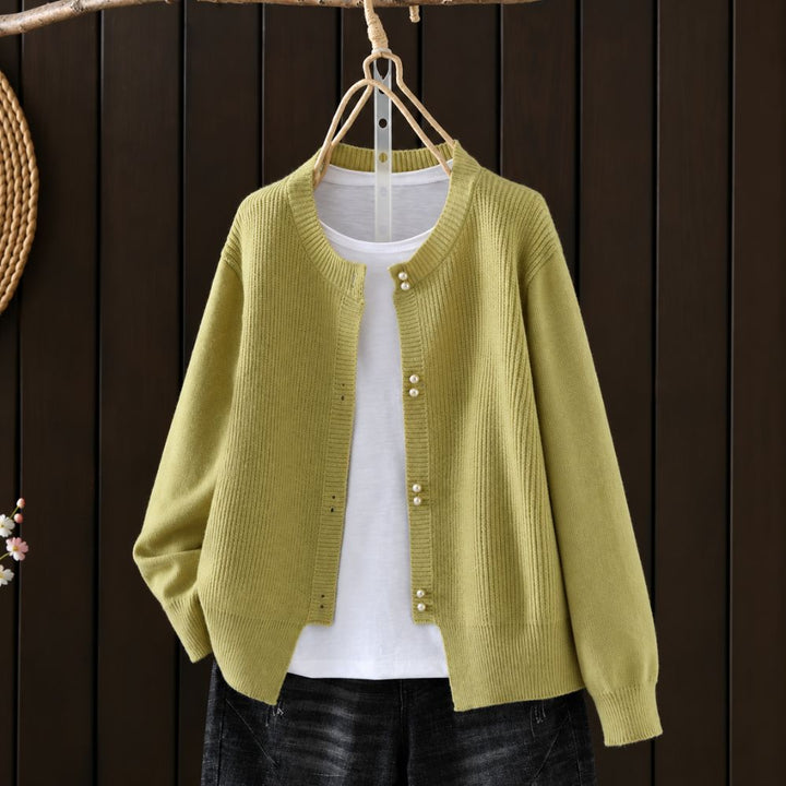 Women’s Pearl-Button Knit Cardigan | Elegant Autumn & Winter Layer