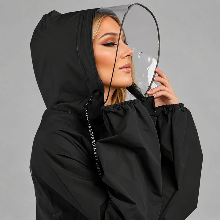 Women’s Long Rain Jacket – Hooded & Waterproof | Rainy Autumn Days