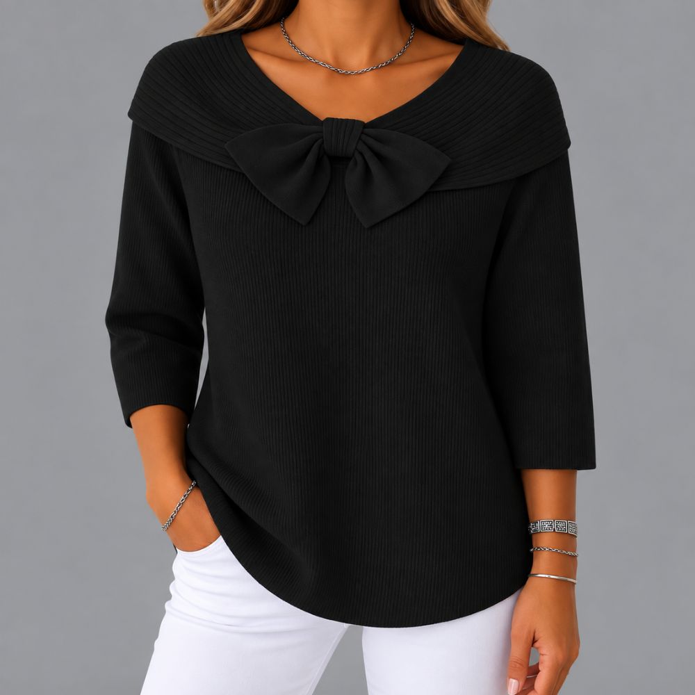Women’s Bow Detail Ribbed Knit Sweater | Elegant Autumn & Winter Wear