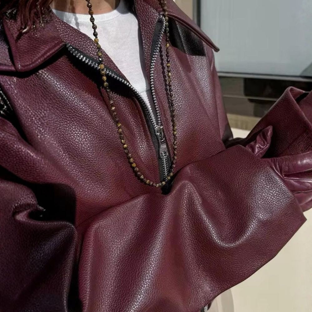 Women’s Burgundy Leather Jacket | Stylish Autumn Layering